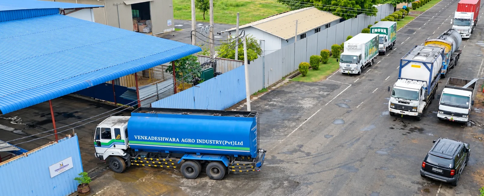Delivery vehicles outside the Venkadeshwara factory