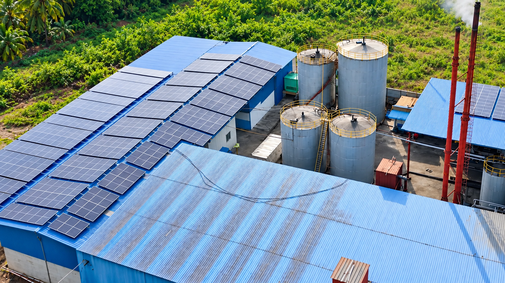 Venkadeshwara processing tanks and solar-equipped factory buildings in Atchuveli, Jaffna